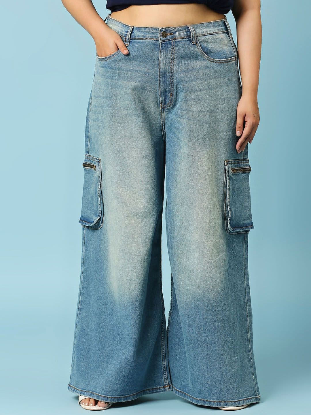 Turning Blue Women Wide Leg High-Rise Slash Knee Heavy Fade Stretchable Jeans - view 1