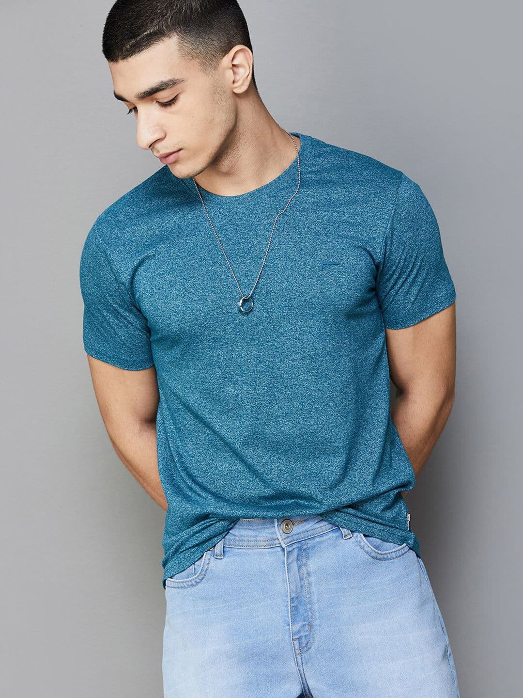 Fame Forever by Lifestyle Men Teal Round Neck Cotton Solid T-shirt - view 1