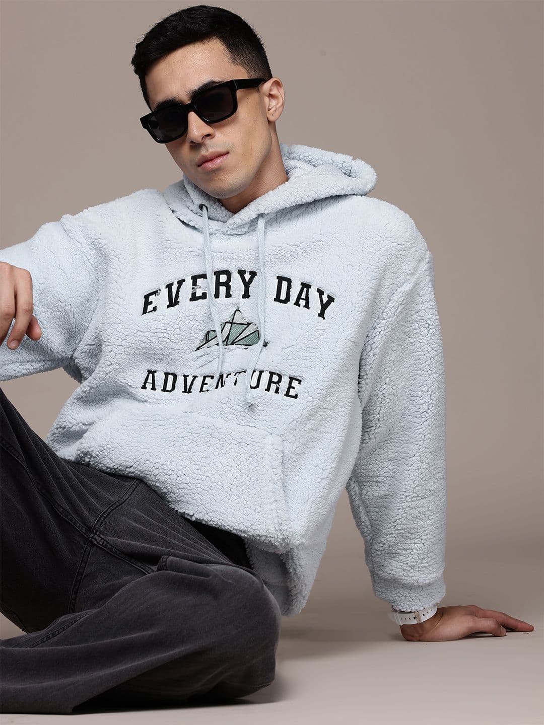 Roadster The Lifestyle Co Men Embroidered Hooded Sherpa Sweatshirt - view 1