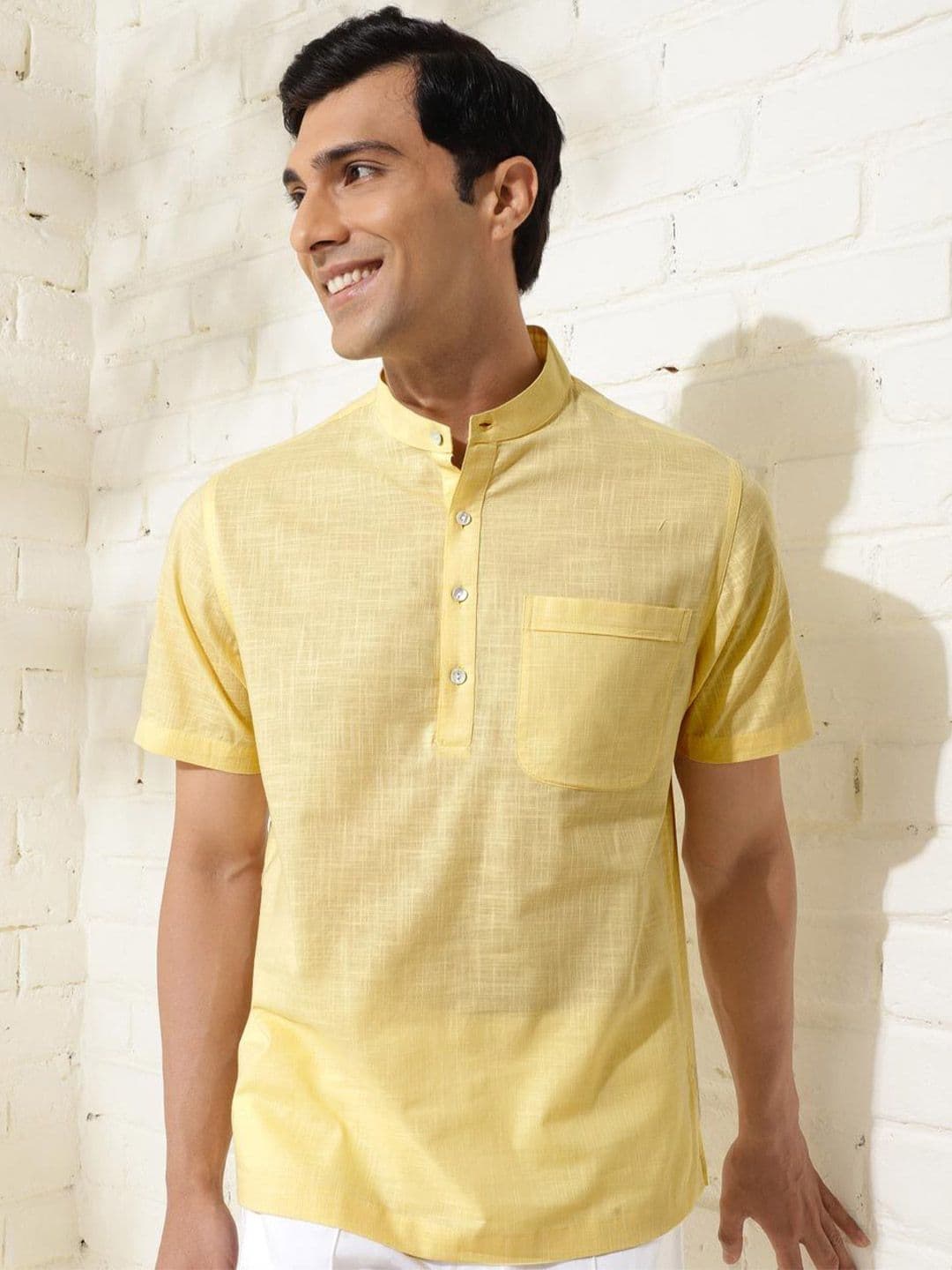 Fabindia Men Mandarin Collar Solid Relaxed Fit Casual Shirt - view 1
