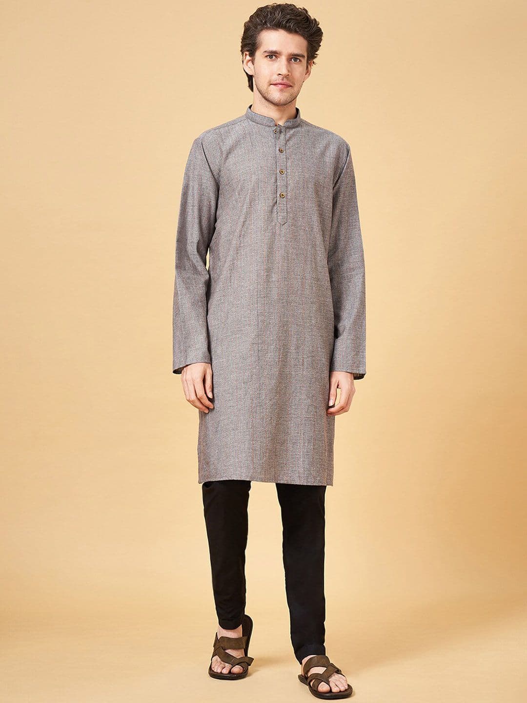 indus route by Pantaloons Men Geometric Thread Work Dobby Kurta - view 1