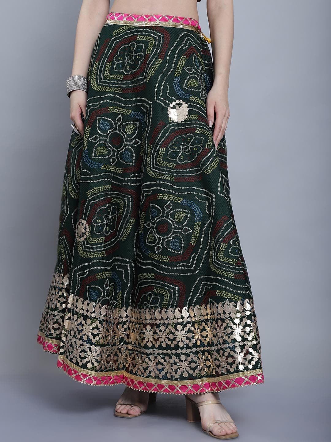 SOUNDARYA Printed Kota Doriya Hand Gota Patti Work Skirt - view 1