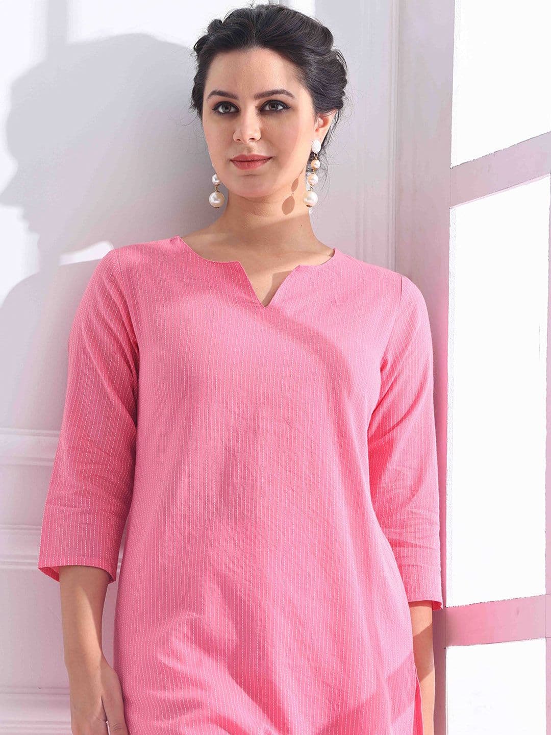 Anouk X fwd Women Striped Regular Kantha Work Pure Cotton Kurta with Trousers - view 1
