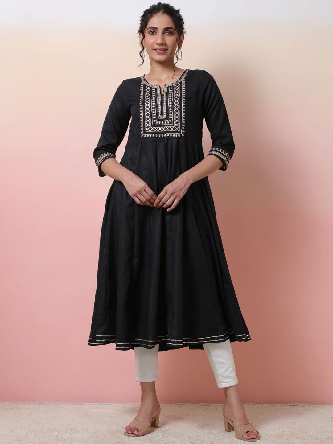 Sangria Women Ethnic Motif-Gotta Patti Cotton Anarkali Kurta - view 1