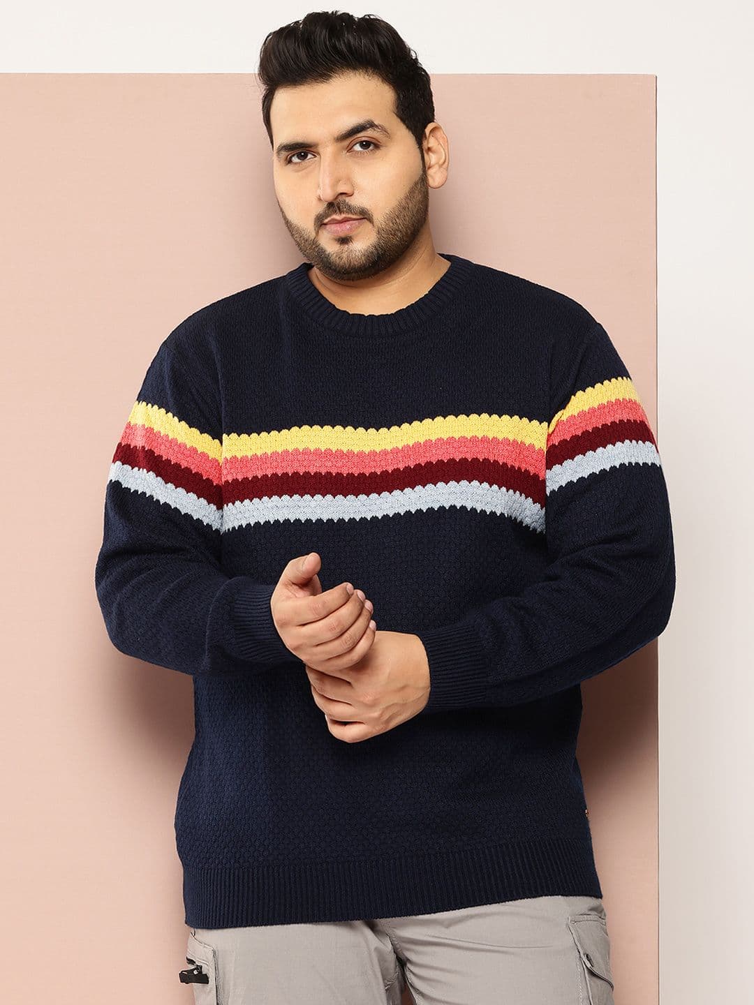 Sztori Plus Size Striped Acrylic Pullover - view 1