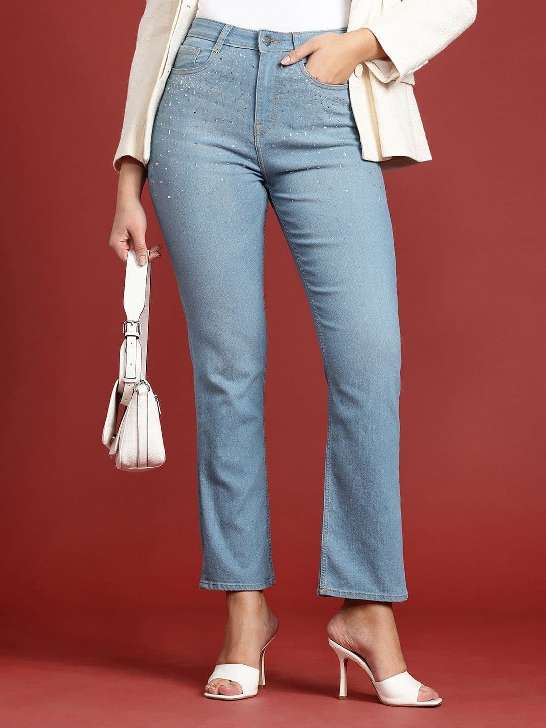 all about you Women Mom Fit Stone-Studded Stretchable Jeans - view 1