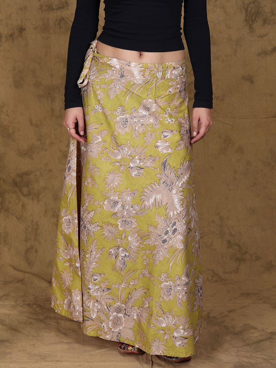 Exotic India Floral Printed Pure Cotton Wrap-Around Maxi Skirt - view 1