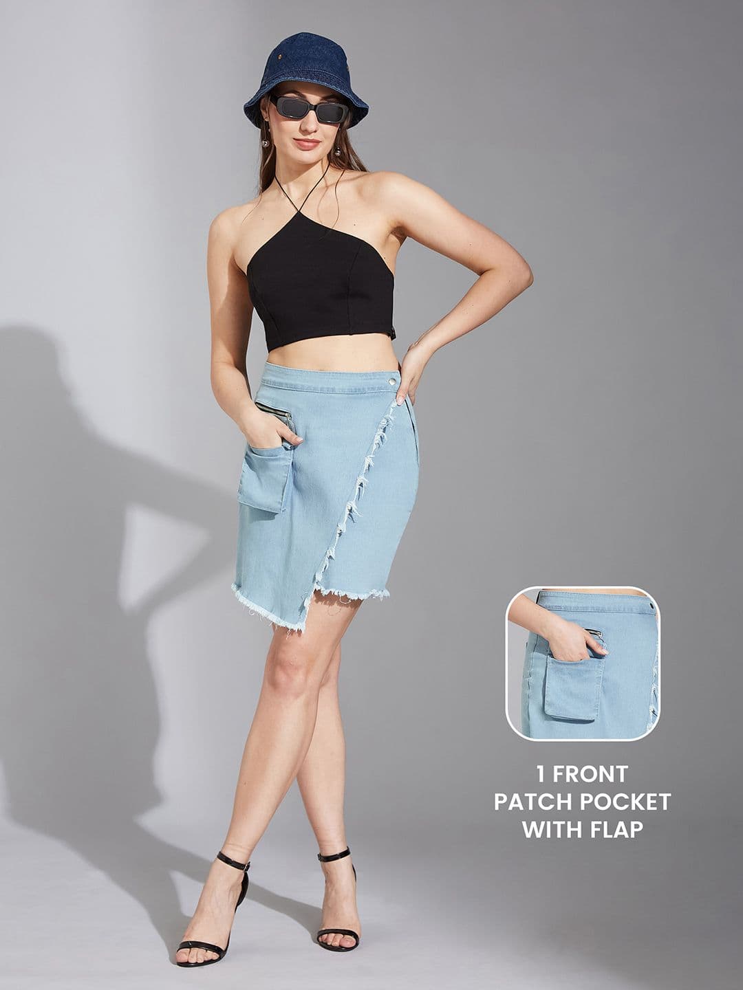 Life With Pockets Demin Wrap Type Mini Skirt - view 1