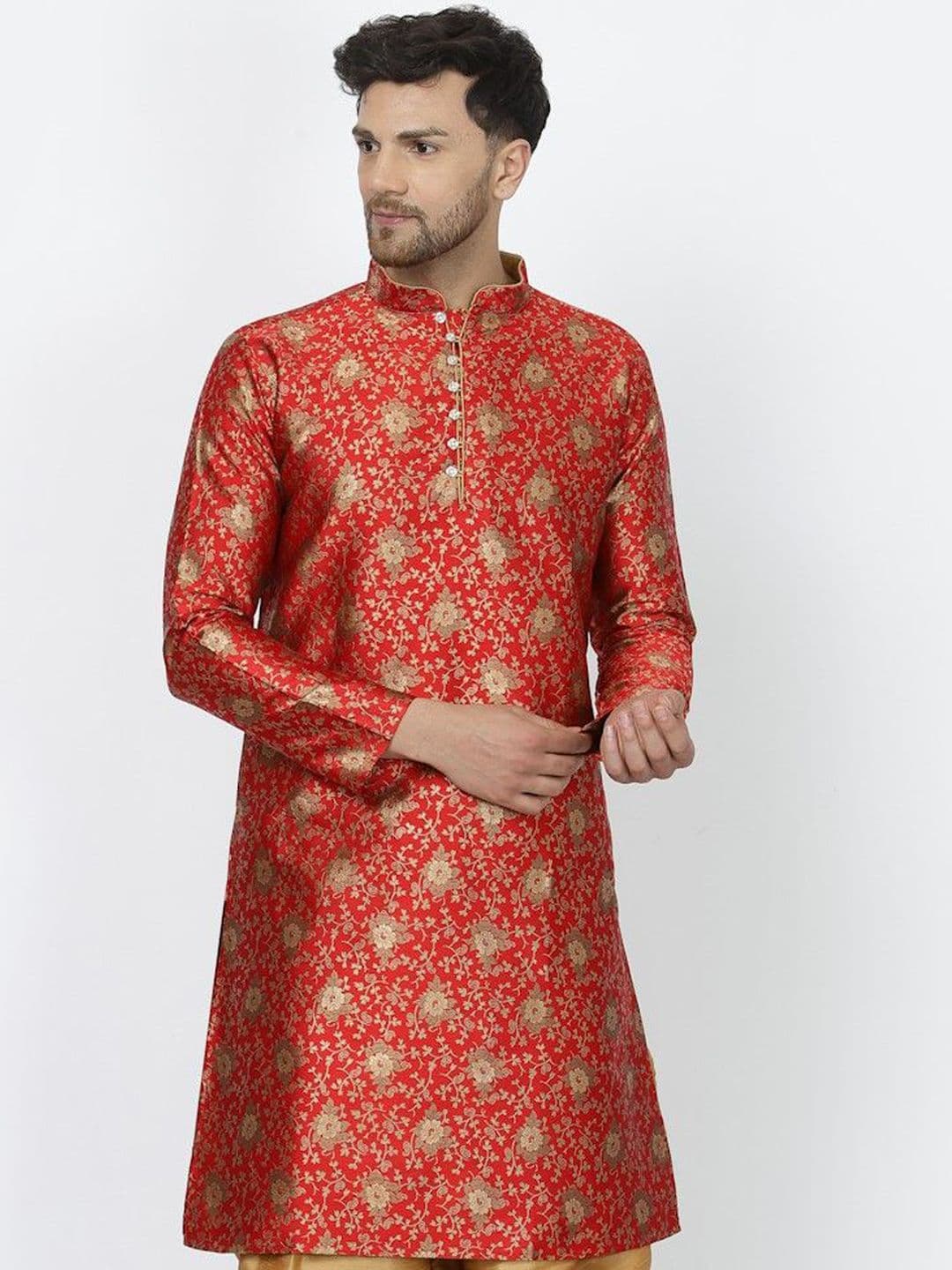 Sydney Heights Men Floral Woven Design Work Jacquard Kurta - view 1