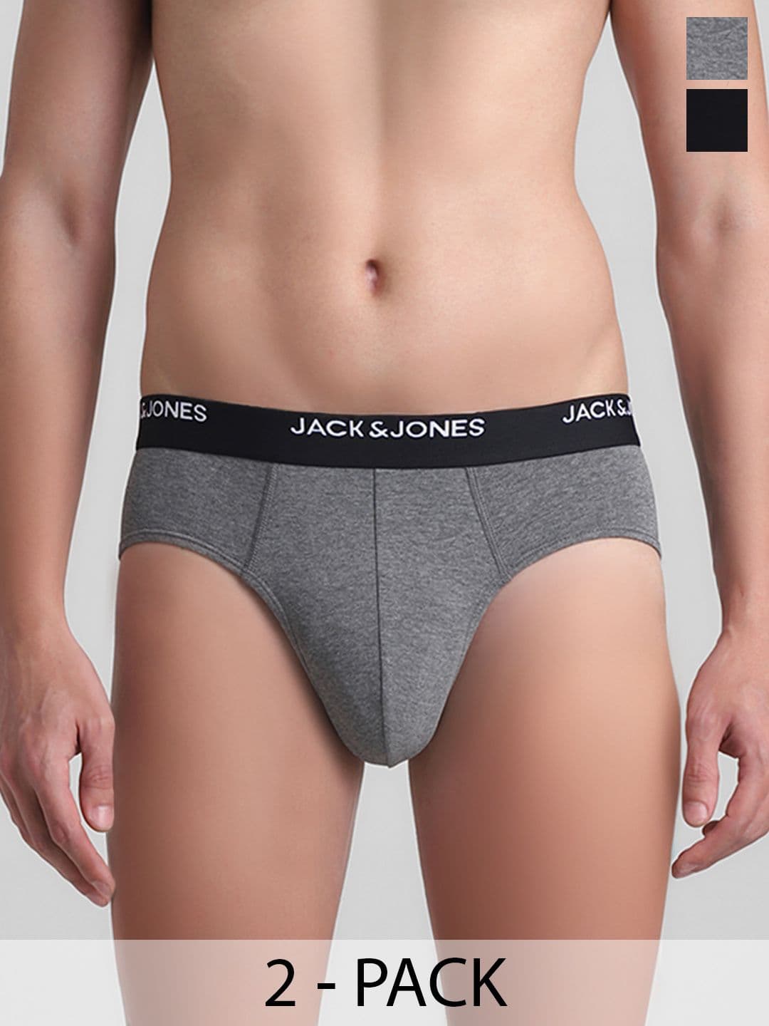 Jack & Jones Pack Of 2 Low Rise Briefs 2542259006-Dark Grey Melange - view 1