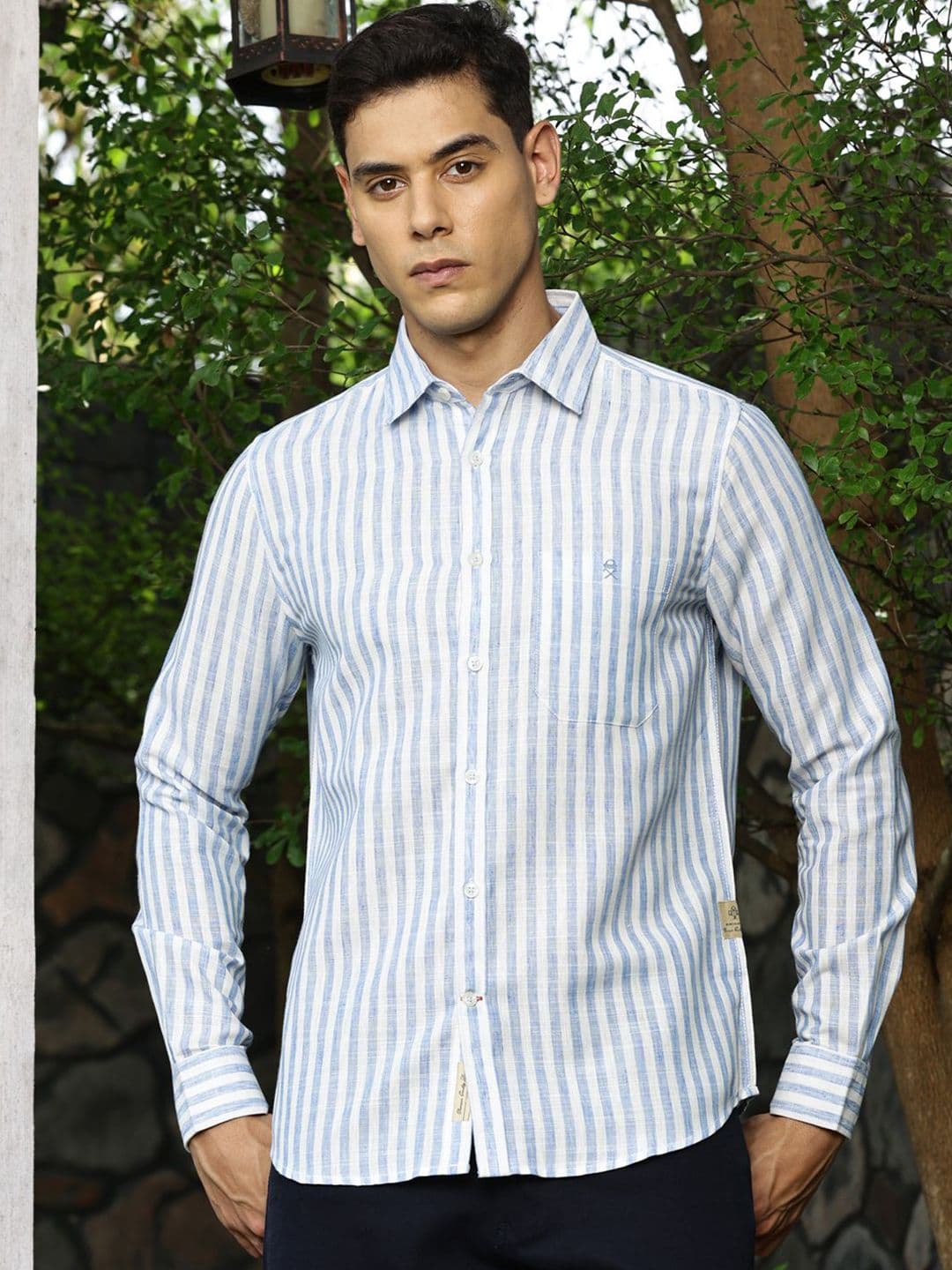 Thomas Scott Premium Linen Slim Fit Striped Spread Collar Casual Shirt - view 1