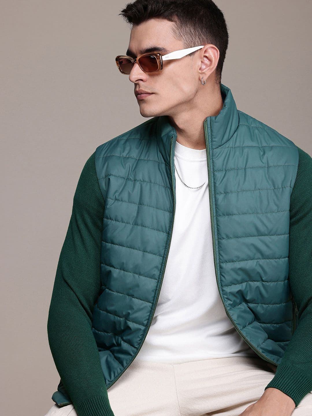 The Roadster Life Co. Ribbed Sleeves Mock Collar Padded Jacket - view 1
