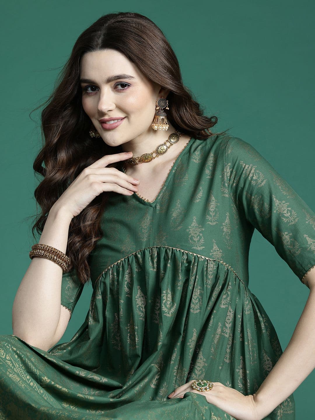Sangria Ethnic Motifs Print Gotta Patti Pure Cotton Anarkali Kurta - view 1