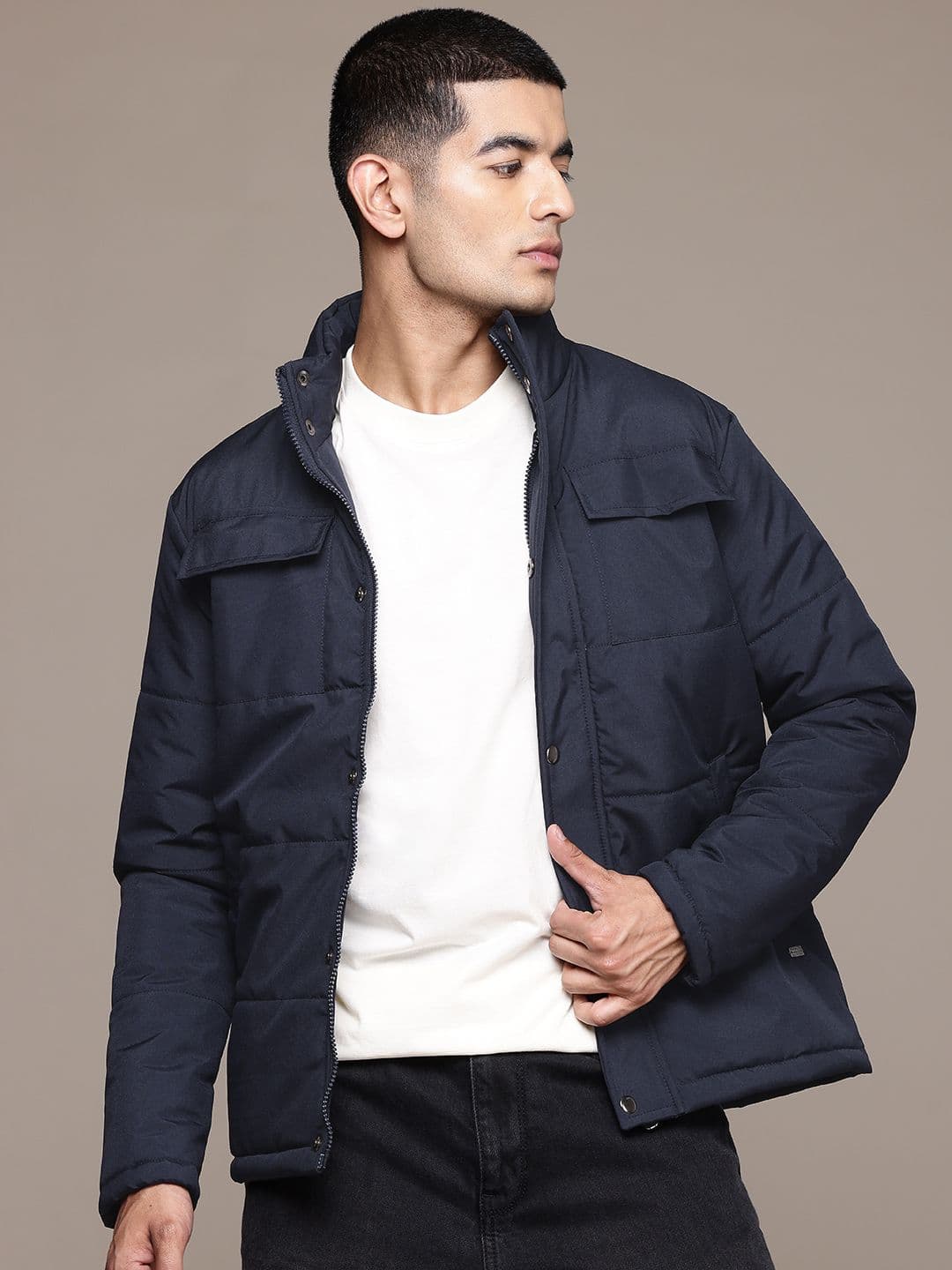 The Roadster Lifestyle Co. Solid Mock Collar Padded Jacket - view 1