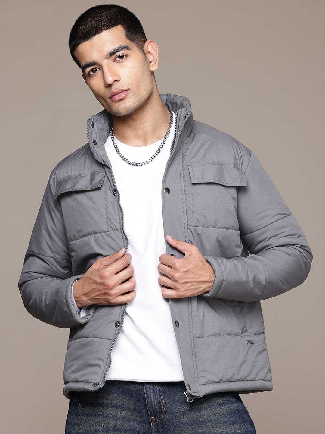 The Roadster Lifestyle Co. Solid Mock Collar Padded Jacket - view 1