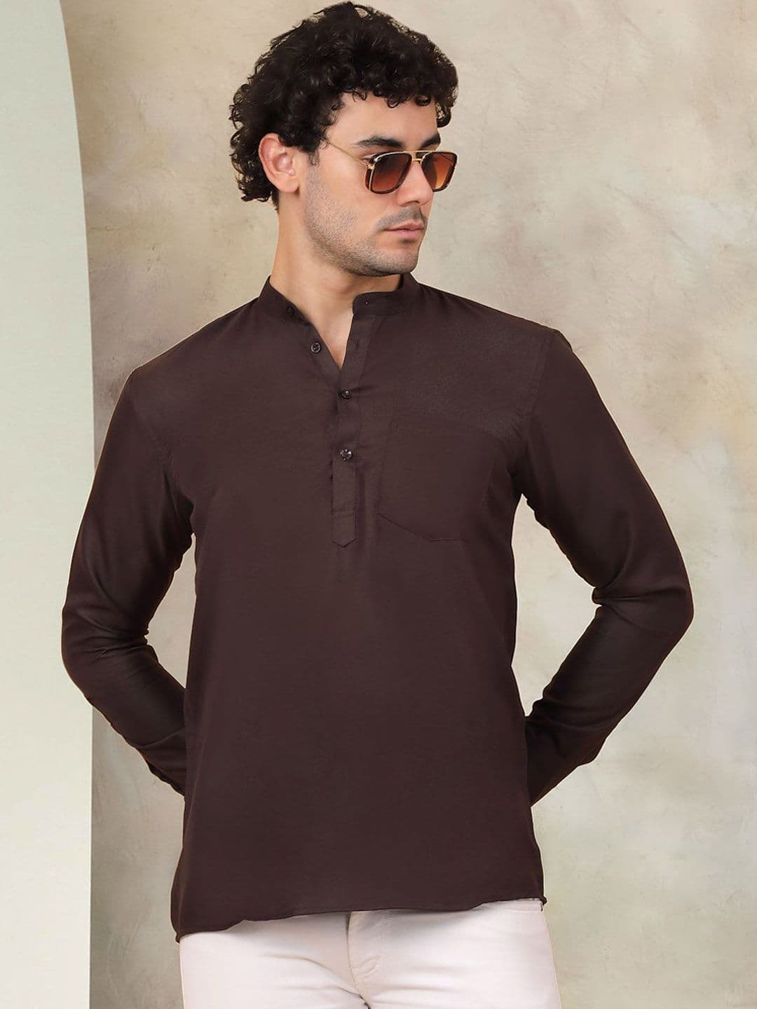 Jompers Band Collar Cotton Straight Kurta - view 1