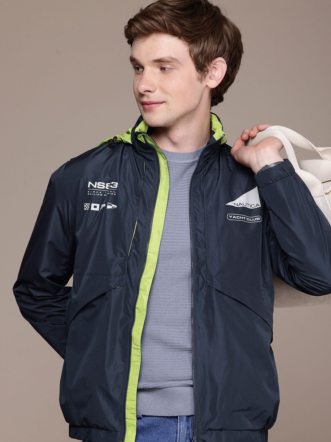 Nautica Brand Logo Printed Hooded Bomber Jacket - view 1