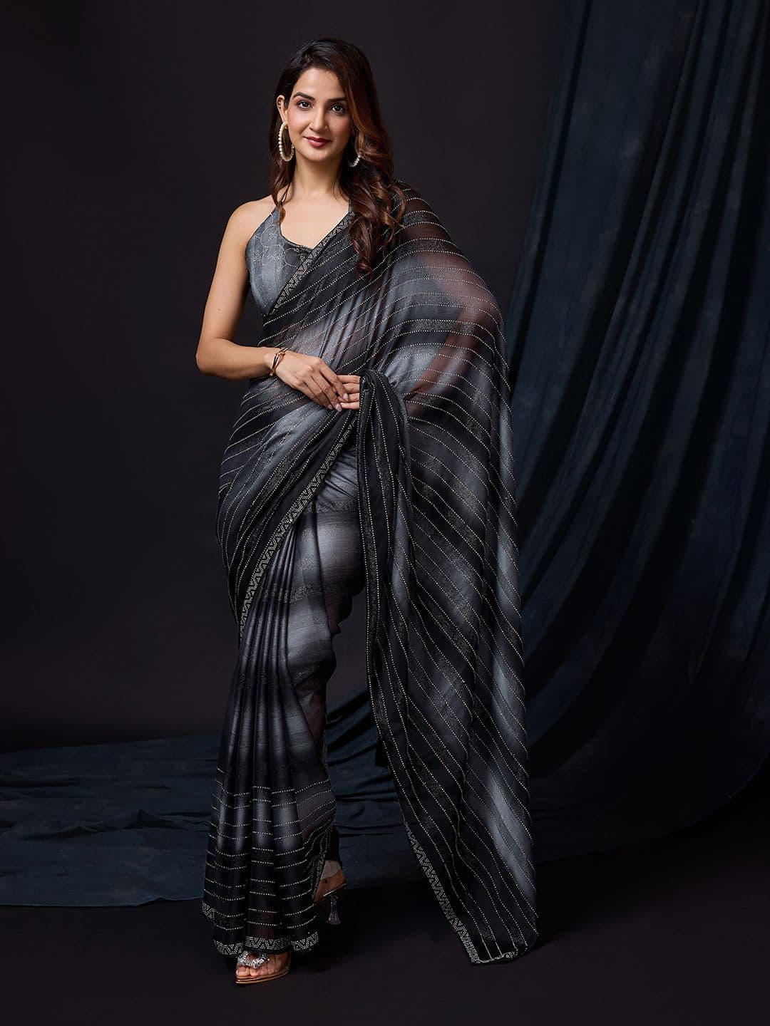Trendmalls Embellished Beads and Stones Pure Chiffon Heavy Work Saree - view 1