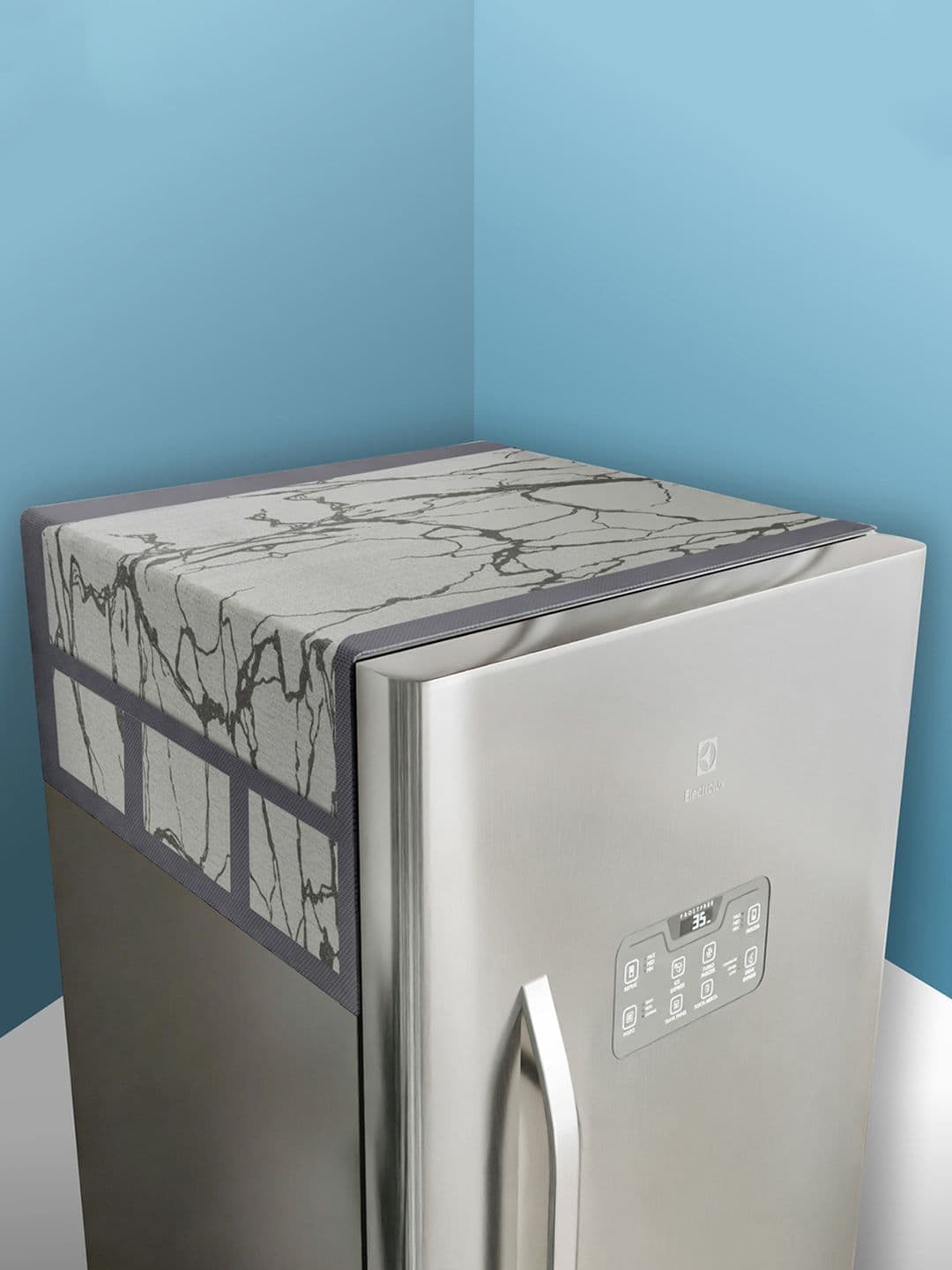 Kuber Industries Grey Marble Design Fridge Top Cover With 6 Utility Pockets - view 1