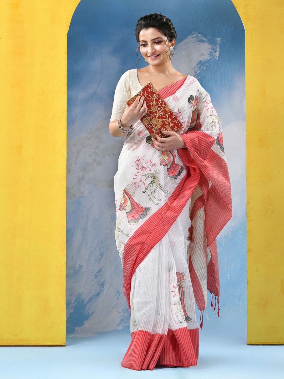 DESH BIDESH Ethnic Motifs Embroidered Pure Cotton Khadi Saree - view 1