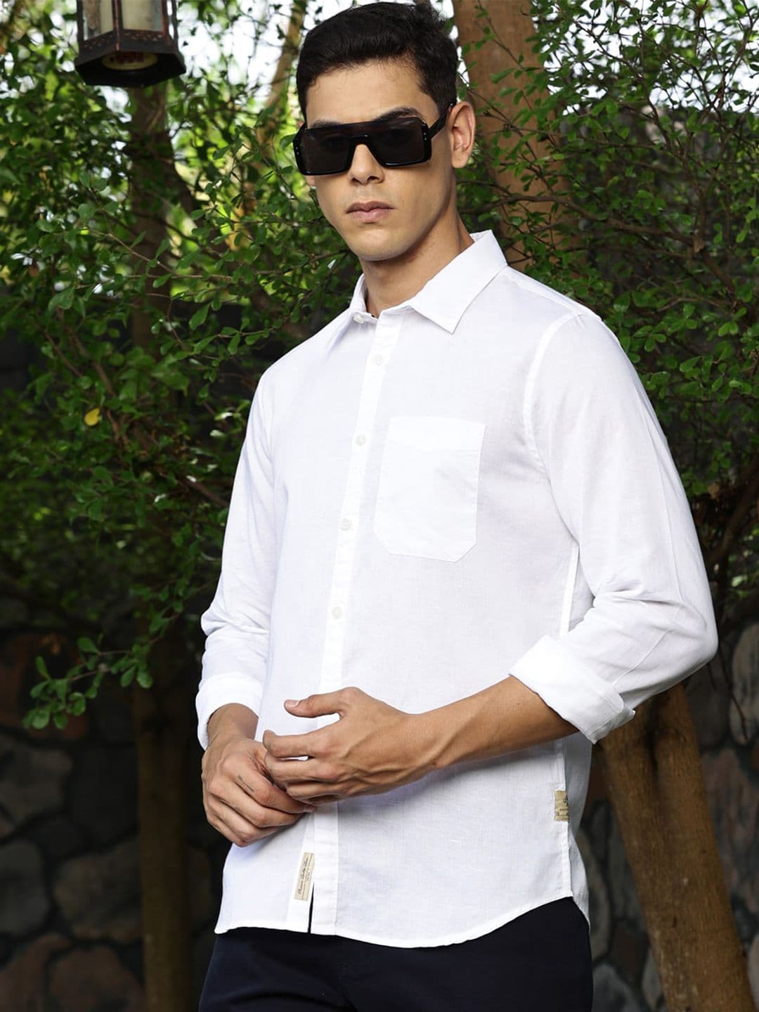 Thomas Scott Premium Spread Collar Long Sleeves Linen Cotton Casual Shirt - view 1