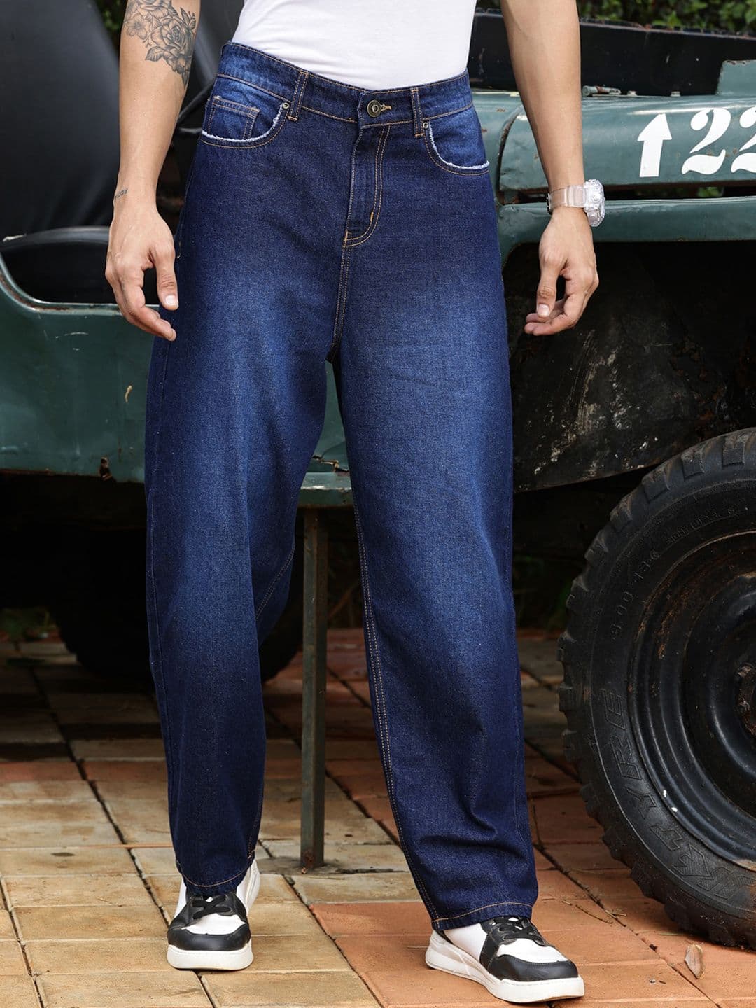 The Roadster Lifestyle Co. Men Original Navy Blue Relaxed Fit Light Fade Pure Cotton Jeans - view 1