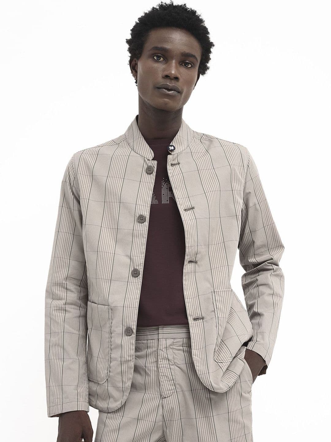 RARE RABBIT Men Brez Checked Stand Collar Tailored Jacket - view 1