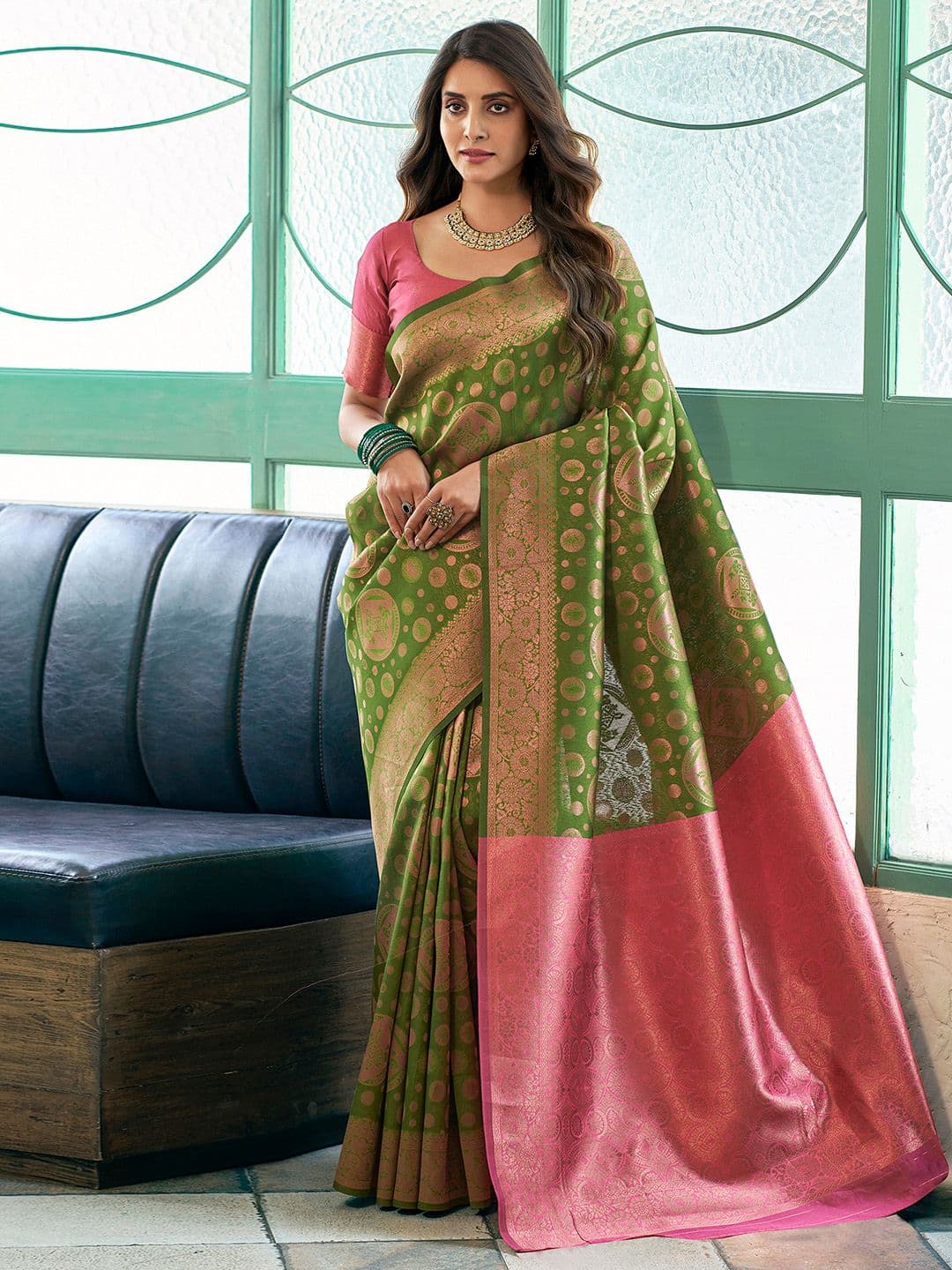 Satrani Ethnic Motifs Zari Banarasi Saree - view 1
