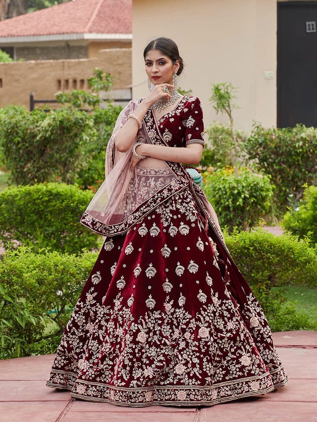 Trendmalls Embroidered Sequinned Semi-Stitched Lehenga & Unstitched Blouse With Dupatta - view 1