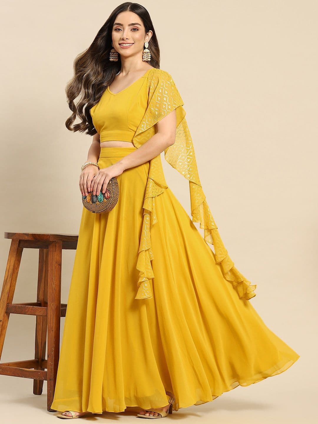 Trendmalls Embroidered Sequinned Semi-Stitched Lehenga & Unstitched Blouse With Dupatta - view 1
