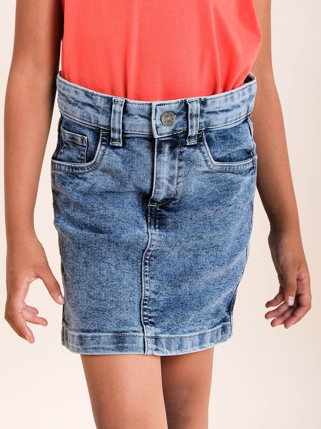 KiddoPanti Denim Straight Above Knee Skirt With Cat Scratch - view 1