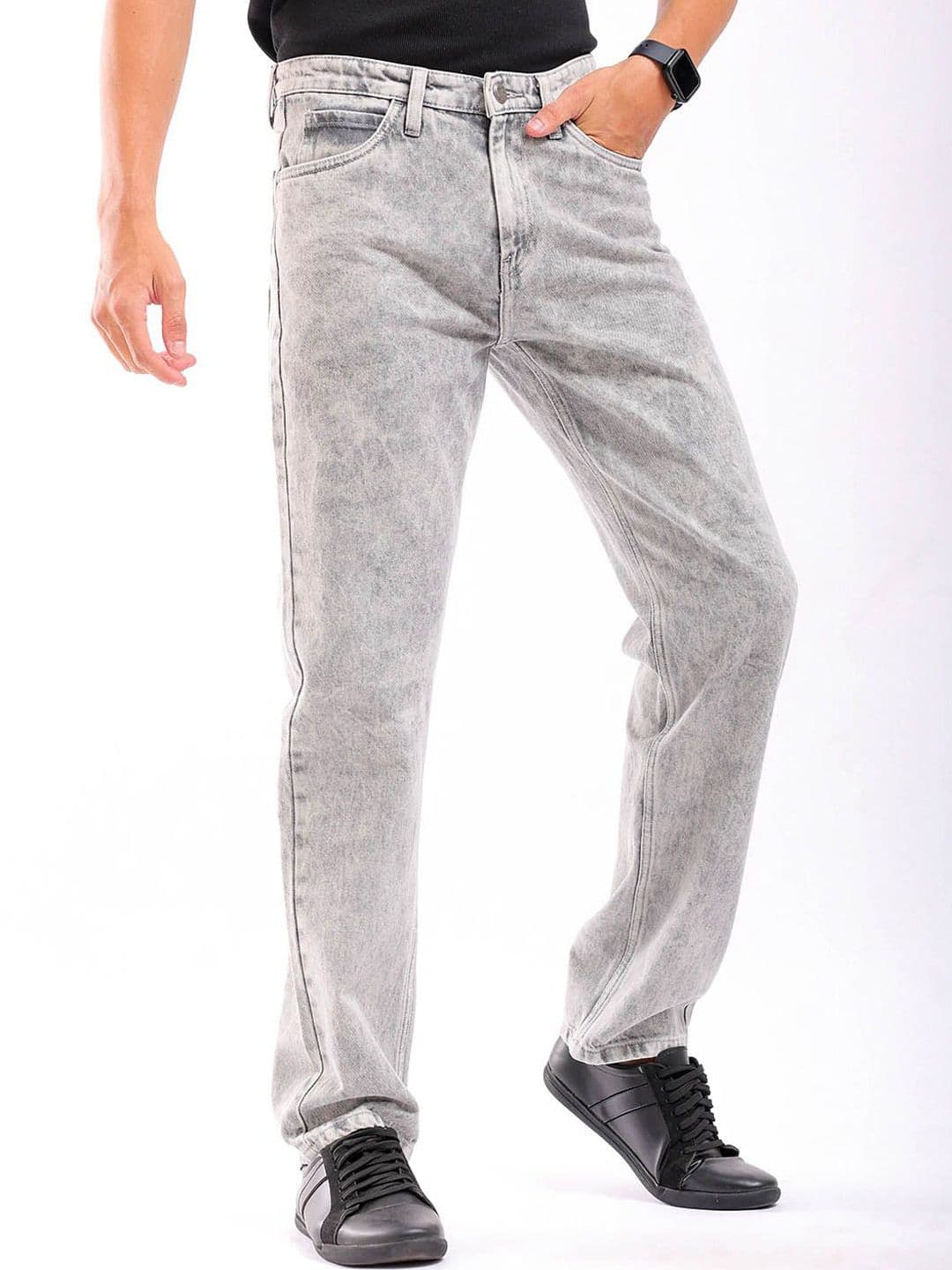 The Indian Garage Co Men Straight Fit Low Distress Heavy Fade Cotton Jeans - view 1