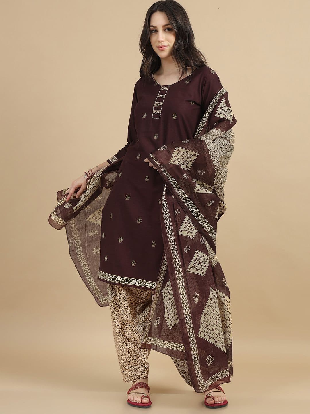 MIRAAN Floral Printed Regular Pure Cotton Kurta with Patiala & Dupatta - view 1