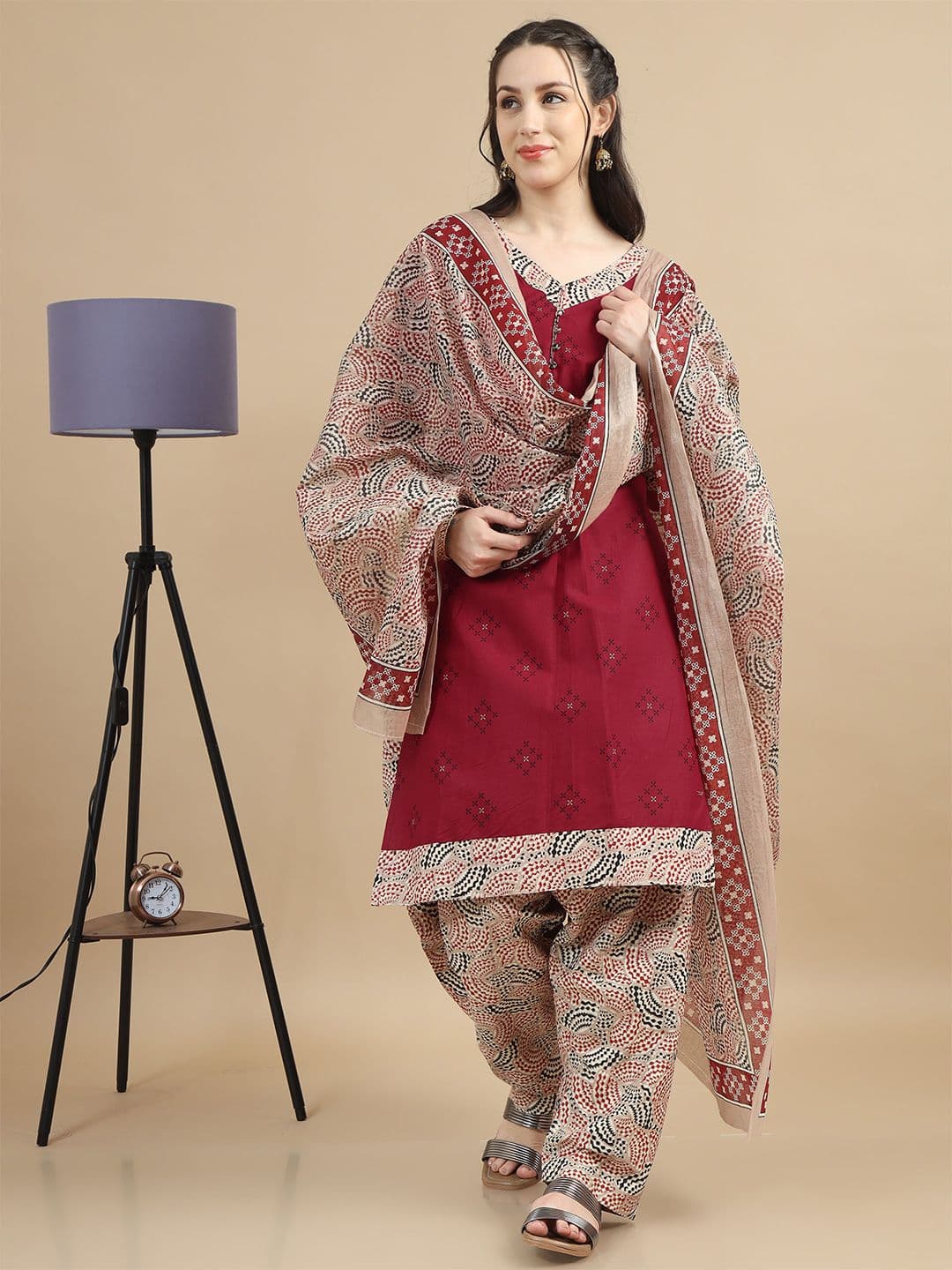 MIRAAN Ethnic Motifs Printed Regular Pure Cotton Kurta with Patiala & Dupatta - view 1