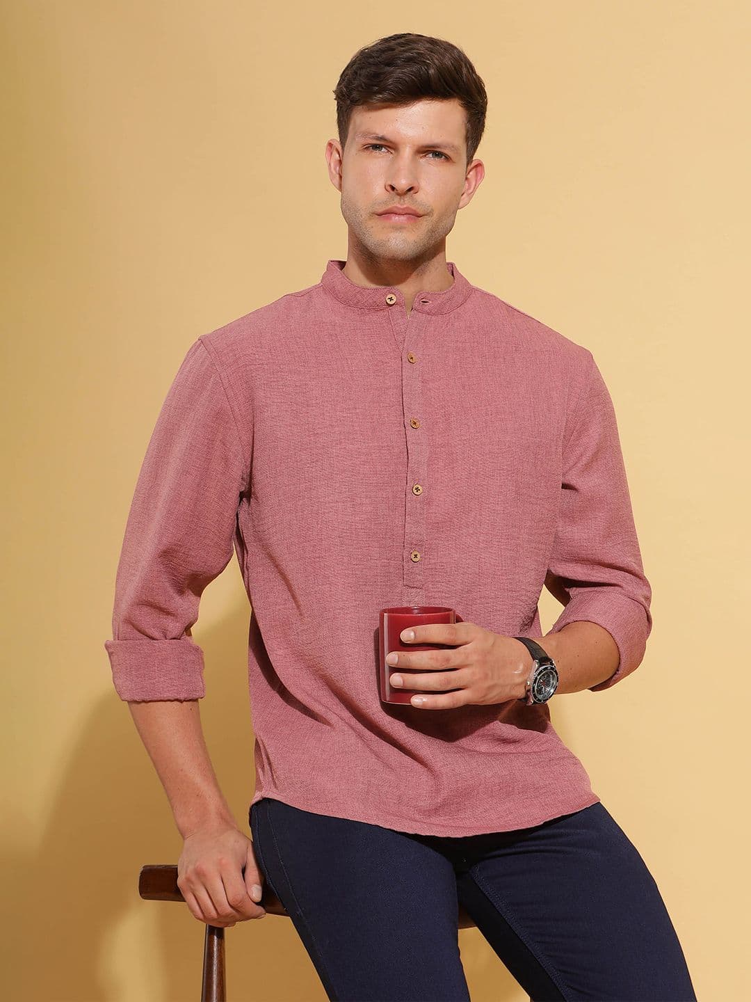 HERE&NOW Band Collar Short Kurta