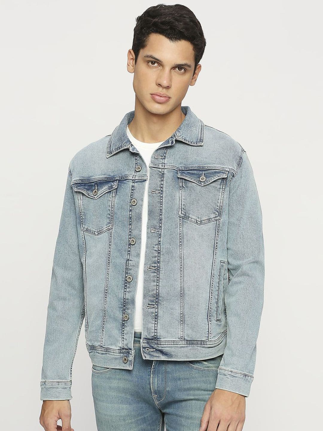 Pepe Jeans Men Washed Checked Crop Denim Jacket - view 1