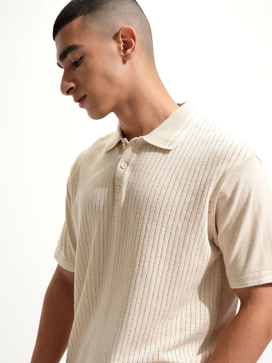 HIGHLANDER Self Design Polo Collar Cotton Short Sleeves Relaxed Fit T-shirt - view 1