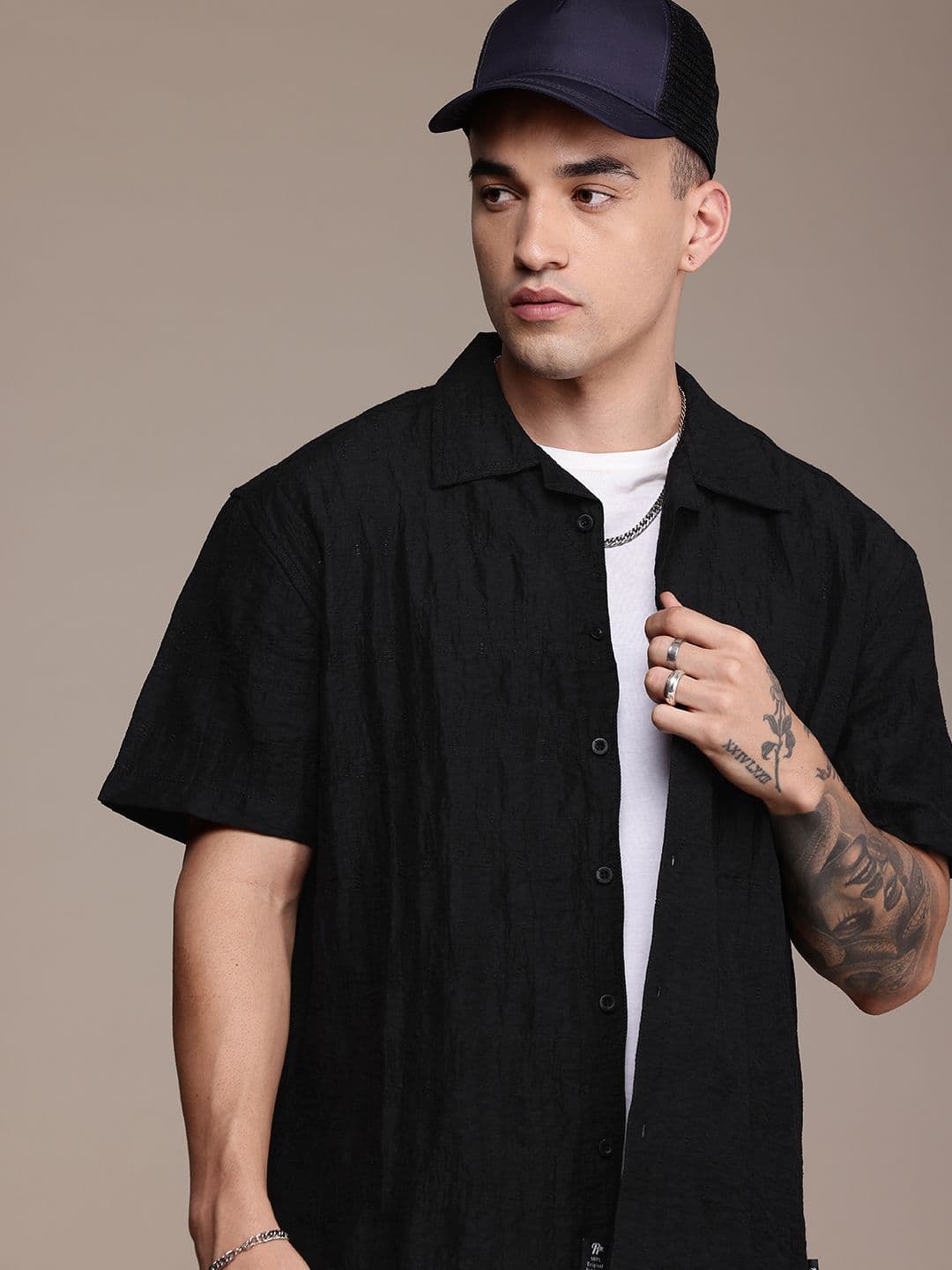 Roadster Men Textured Cuban Collar Relaxed Fit Casual Shirt - view 1