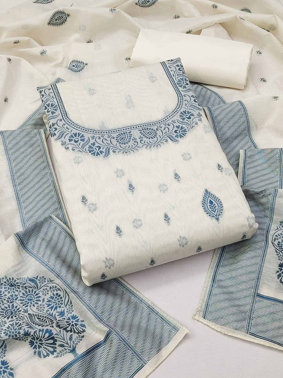 Peachmode Ethnic Motifs Woven Design Zari Pure Cotton Unstitched Dress Material - view 1