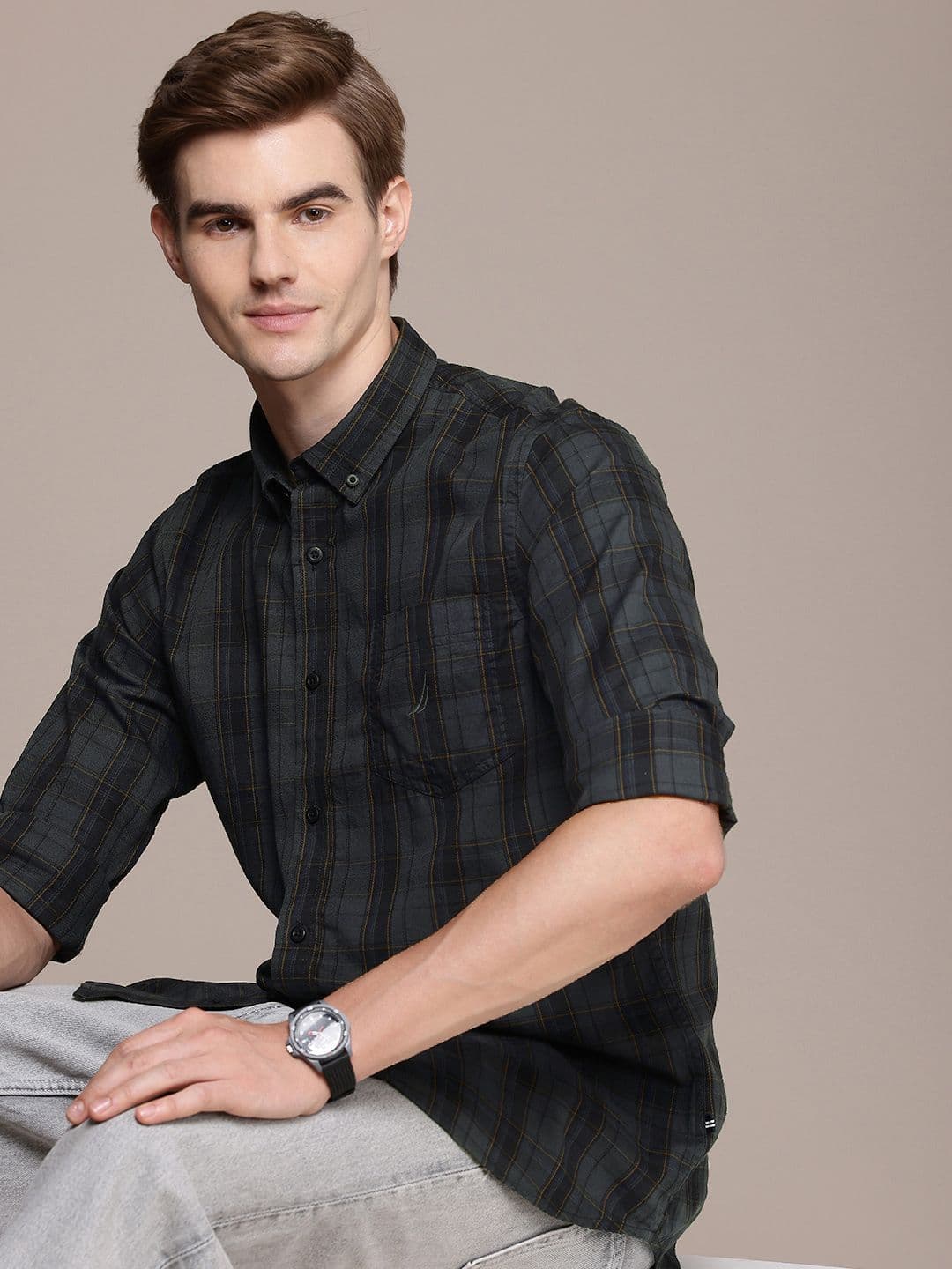 Nautica Pure Cotton Slim Fit Checked Casual Shirt - view 1