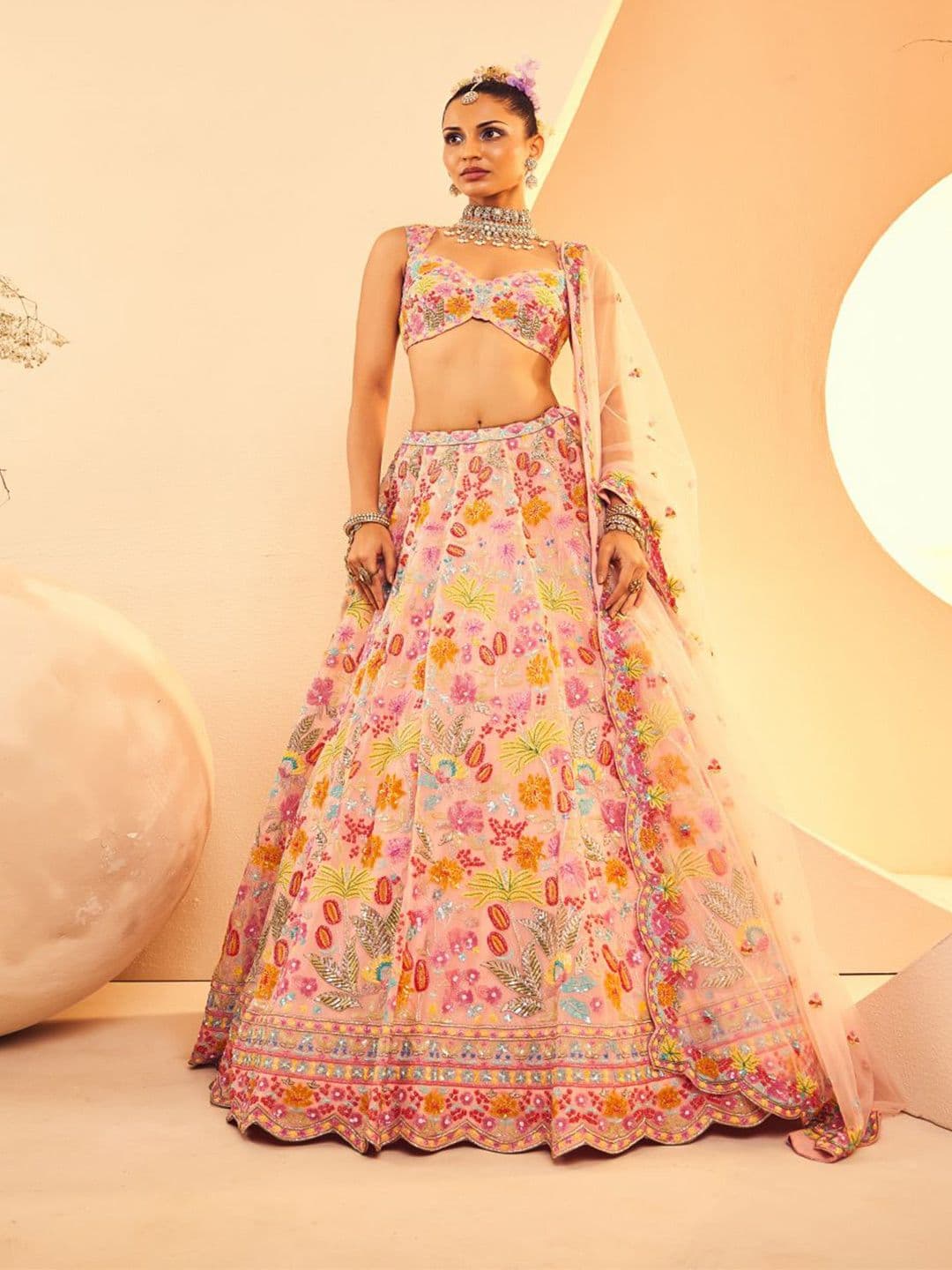 ANEESH AGARWAAL Women Embroidered Thread Work Ready to Wear Lehenga & Blouse With Dupatta - view 1