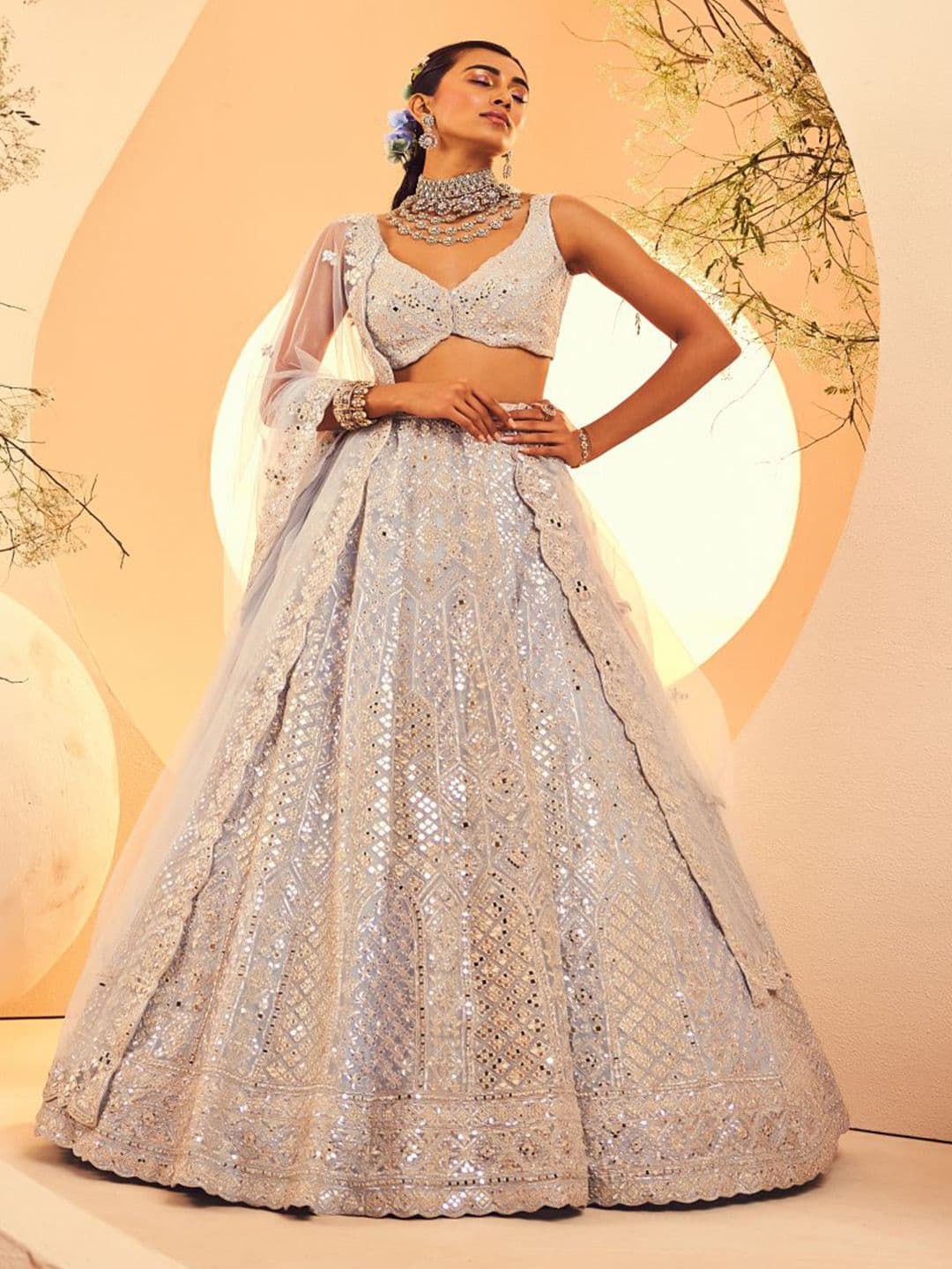 ANEESH AGARWAAL Women Embellished Mirror Work Ready to Wear Lehenga & Blouse With Dupatta - view 1