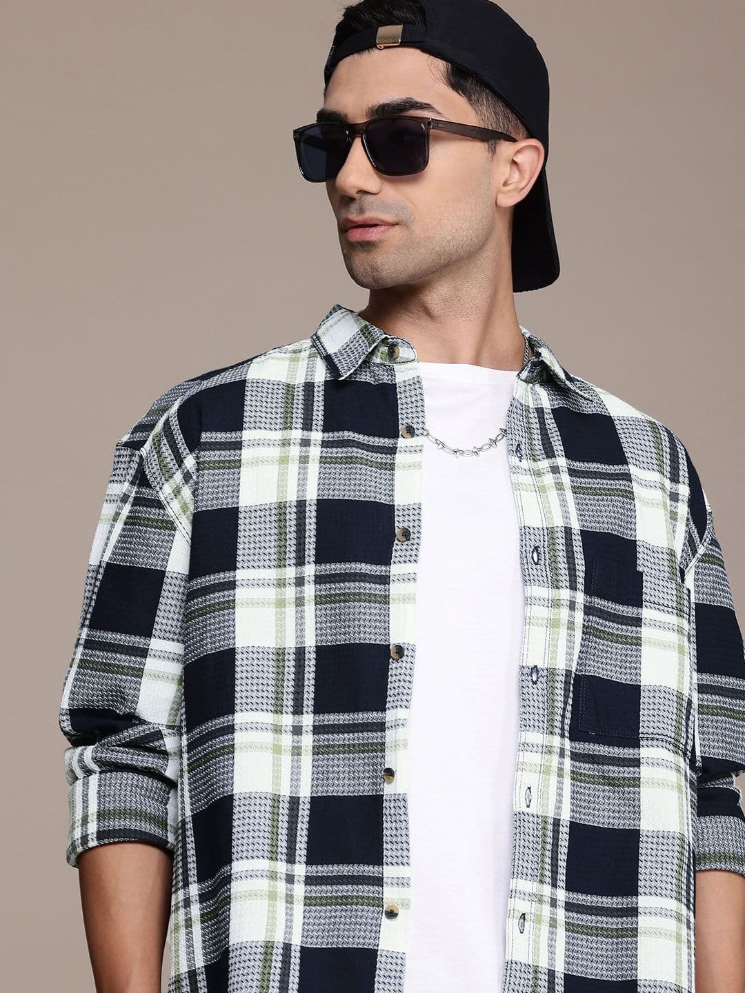Roadster Self Design Tartan Checks Relaxed Fit Drop-Shoulder Sleeve Casual Shirt - view 1