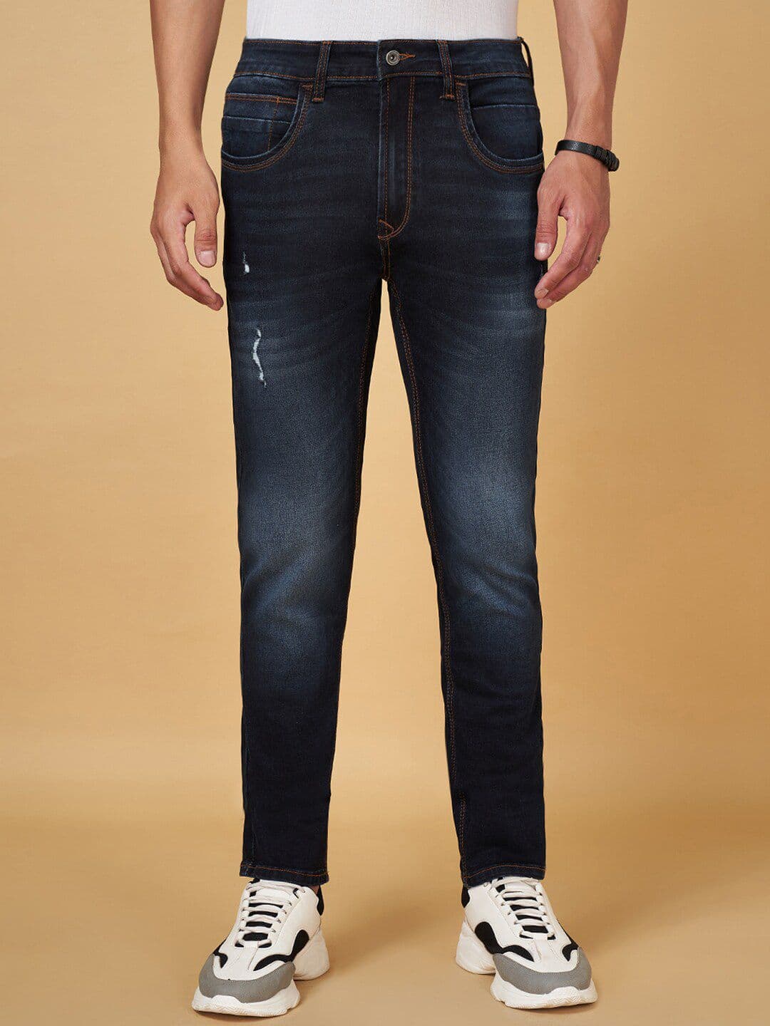 SF JEANS by Pantaloons Men Slim Fit Low Distress Light Fade Jeans - view 1