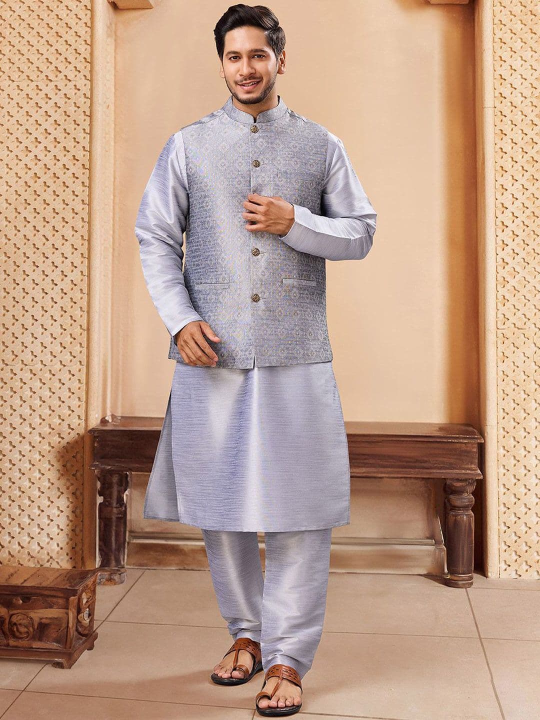 House of Pataudi Men Printed Nehru Jackets - view 1
