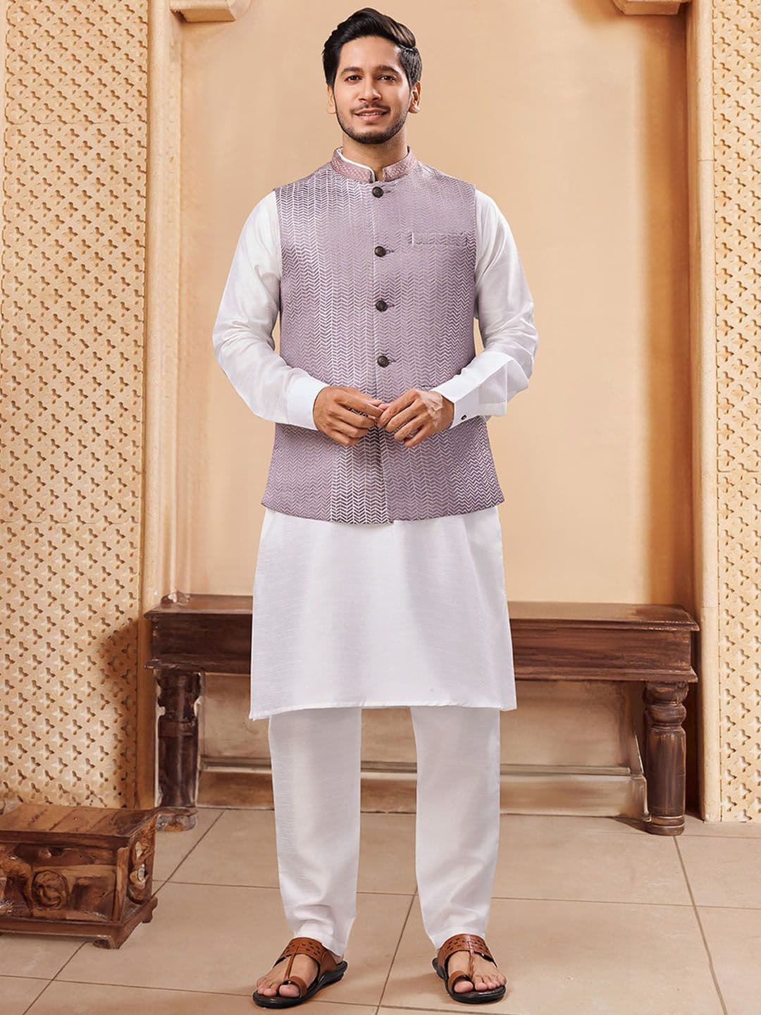 House of Pataudi Men Ethnic Motif Printed Nehru Jackets - view 1