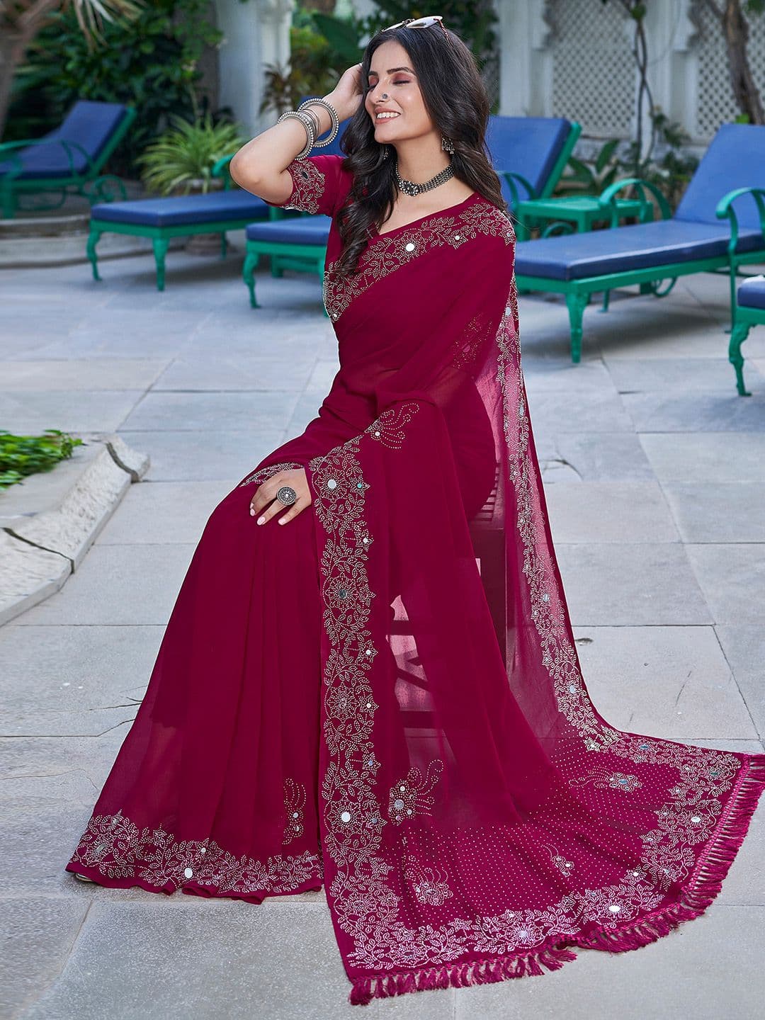 Mitera Mirror Work Pure Georgette Saree - view 1
