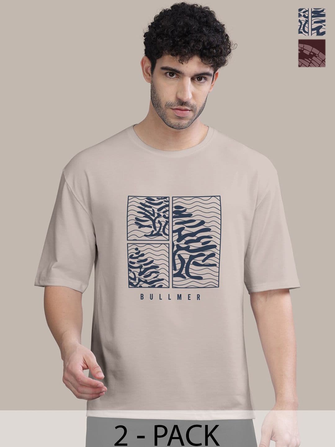 BULLMER Men Pack Of 2 Round Neck Printed Oversized T-shirts - view 1