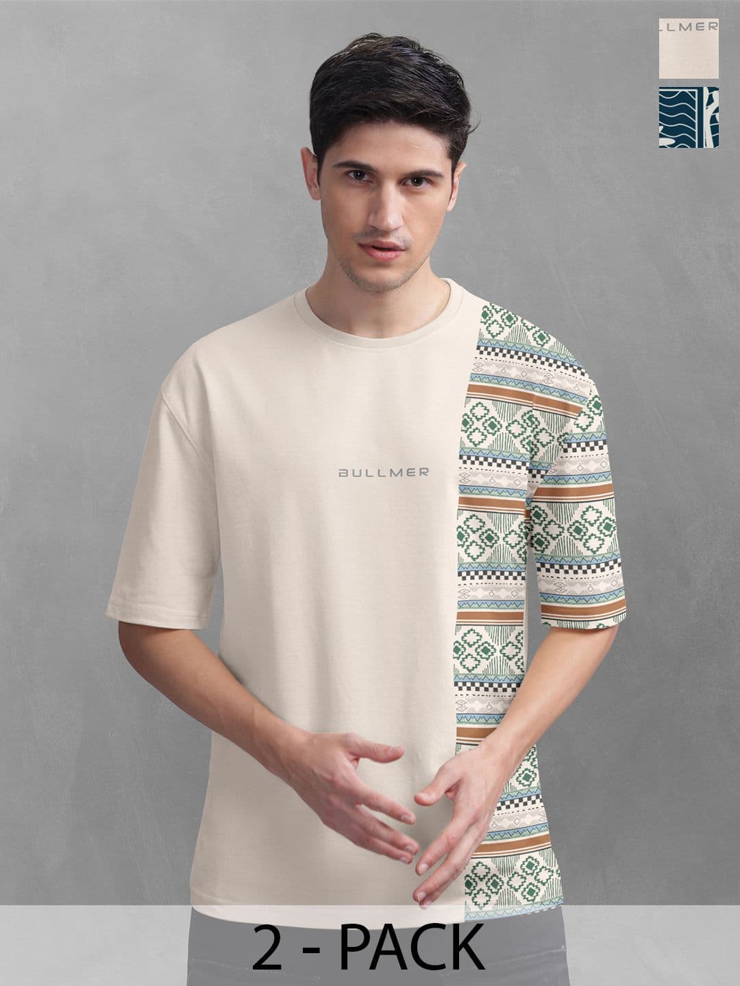 BULLMER Men Pack Of 2 Round Neck Printed Oversized T-shirts - view 1