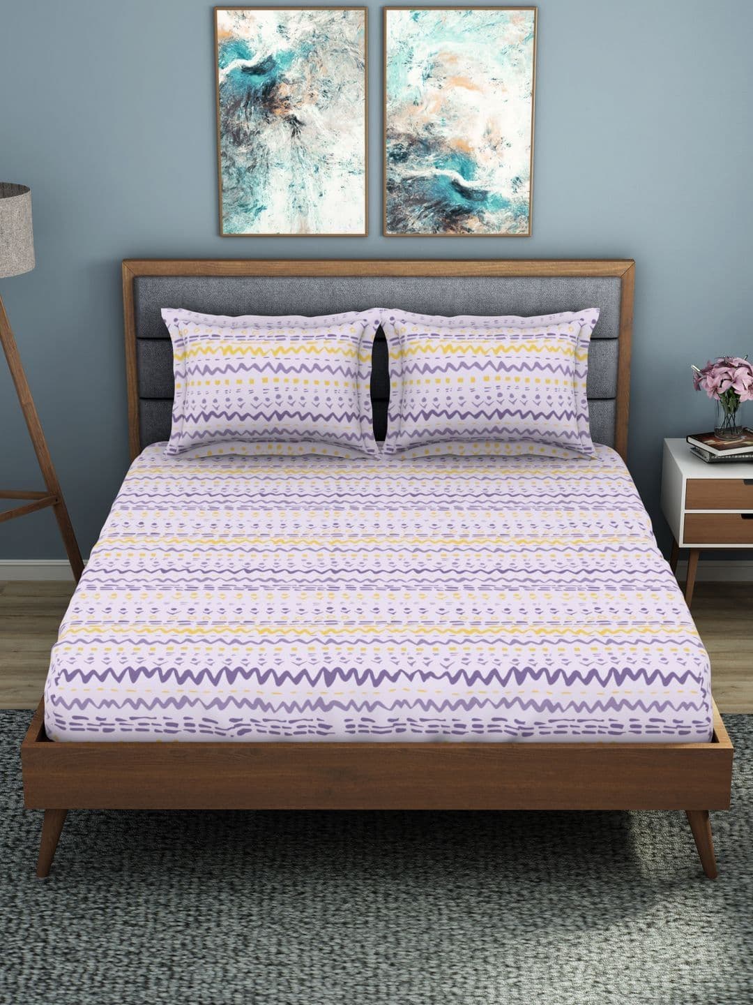 Welspun Violet Chevron Polycotton 200 TC King Fine Bedsheet with 2 Pillow Covers-108 x 108 inches - view 1